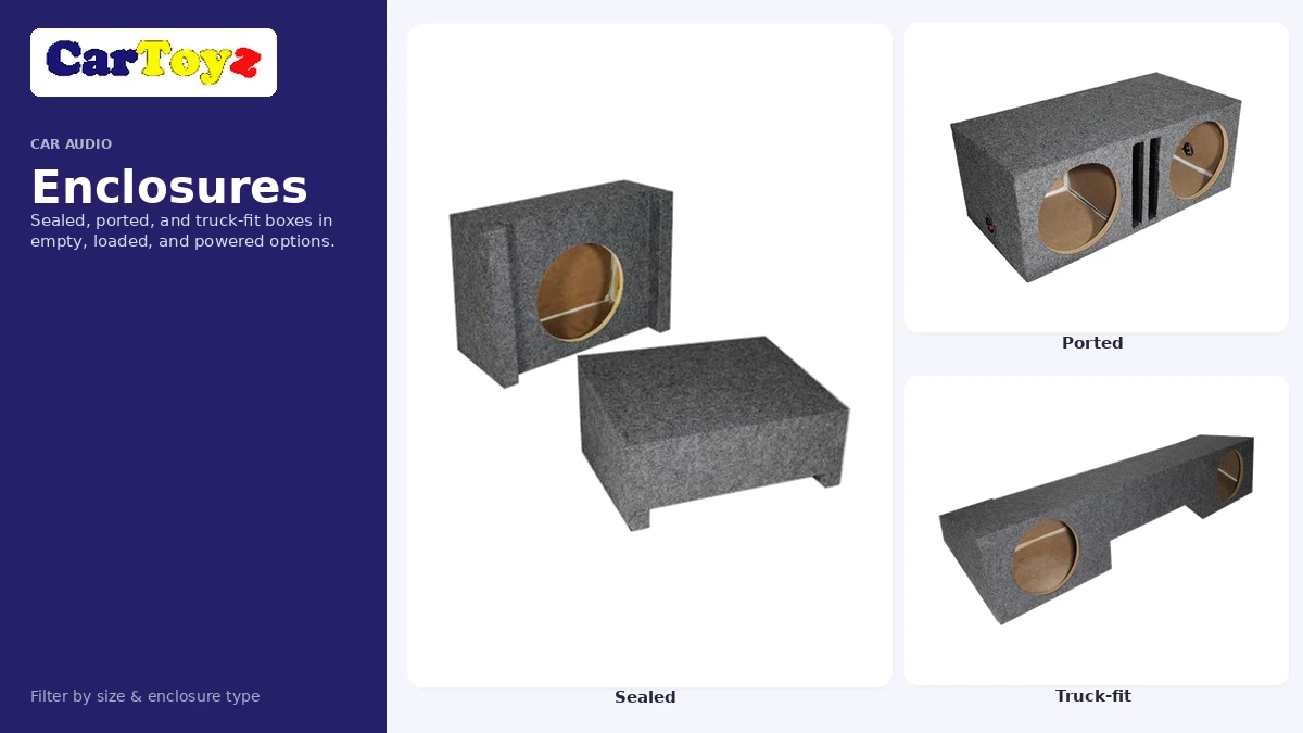Car audio subwoofer enclosures at CarToyz: sealed, ported and truck-fit boxes