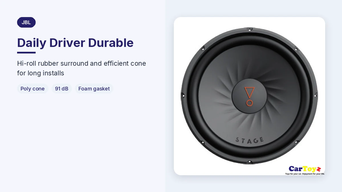 JBL Stage 122 graphic: Daily Driver Durable