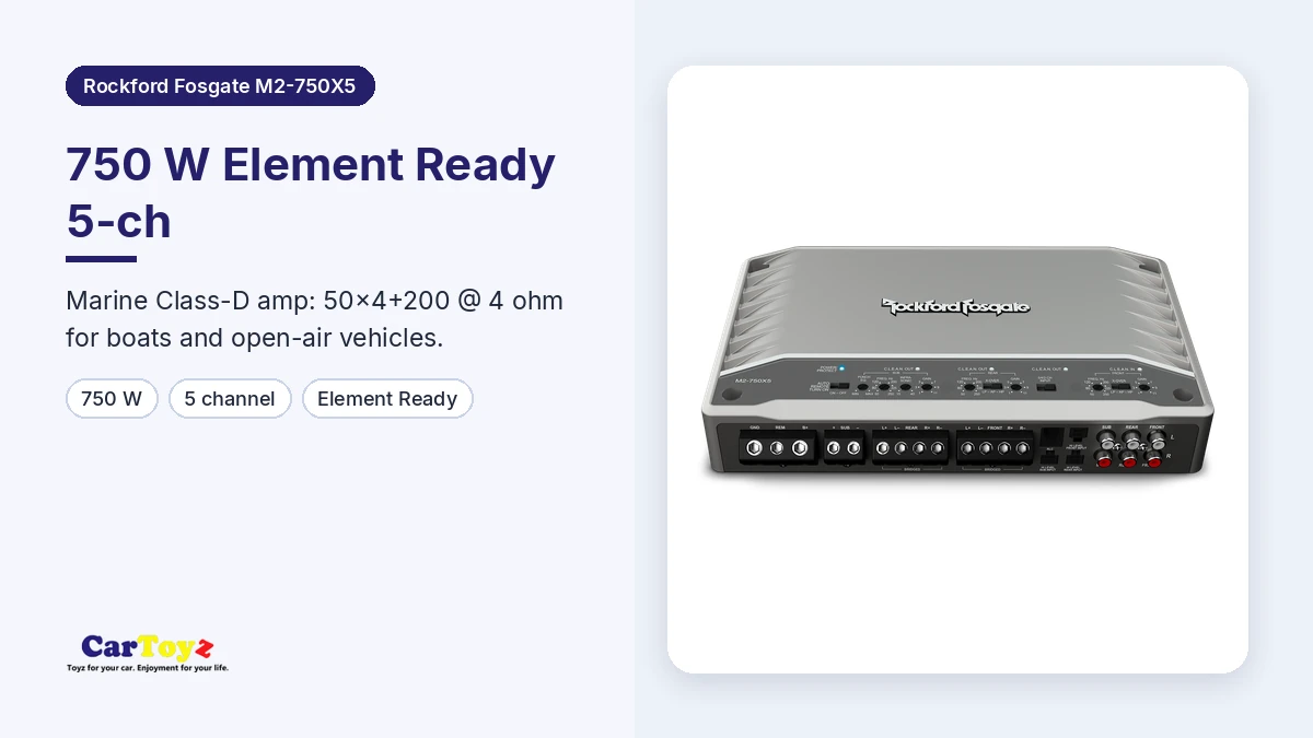 Rockford Fosgate M2-750X5 graphic: 750 W Element Ready 5-channel marine amplifier