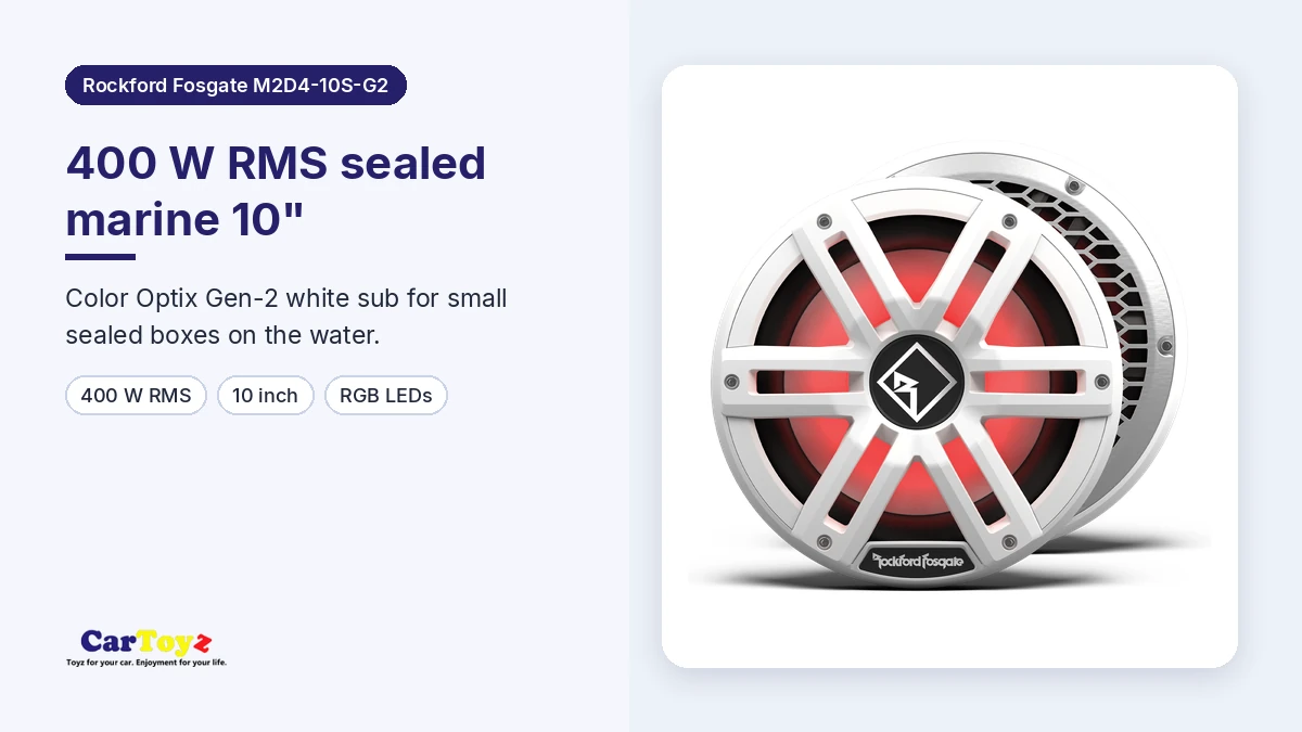 Rockford Fosgate M2D4-10S-G2 graphic: 400 W RMS Color Optix sealed marine 10-inch sub