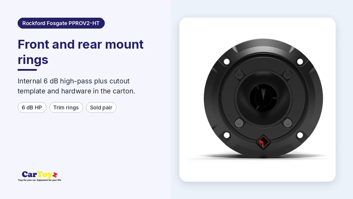 Rockford Fosgate PPROV2-HT graphic: front and rear load mounting rings included
